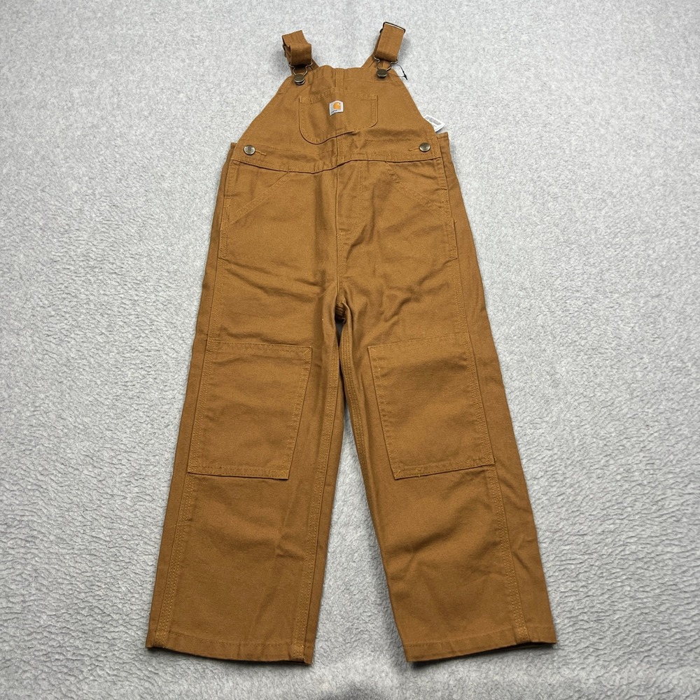 Carhartt Bib Overalls Youth Kids 4T Brown Double Knee Duck Canvas Chore OX8609-B